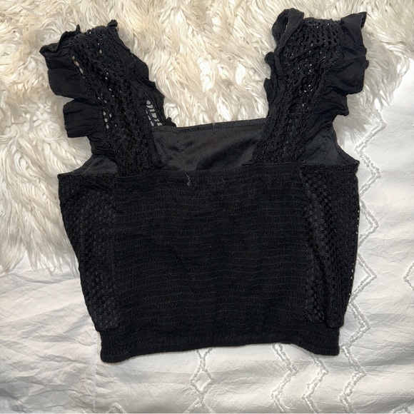 Willow & Root / Buckle | Mesh Tank Top Crop Lace Crochet Off Shoulder Black - Picture 8 of 14